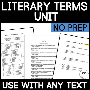 Preview of Literary Terms with Examples for Secondary: Worksheet, Quiz! No prep!