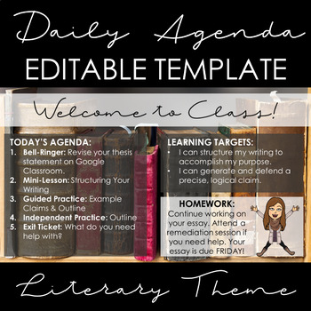 Preview of Literary Theme Agenda Template: EDITABLE!