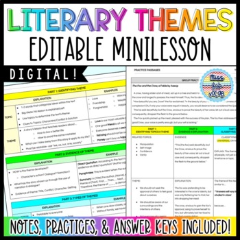 Preview of Literary Theme Minilesson - Theme Guided Notes
