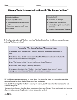 Preview of Literary Thesis Worksheet and Key based on "The Story of an Hour"