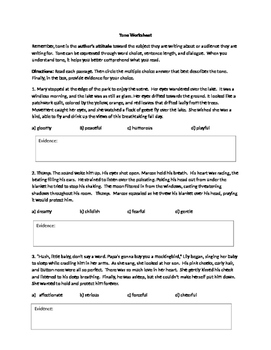 Preview of Literary Tone Worksheet