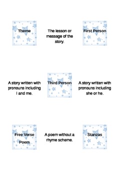Preview of Literary Vocabulary Memory Game