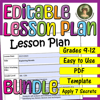 Preview of Literary Works Bundle : Editable Lesson Plan for High School