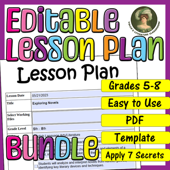 Preview of Literary Works Bundle : Editable Lesson Plan for Middle School