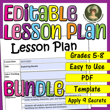 Preview of Literary Works & Literary Analysis : Editable Lesson Plan for Middle School
