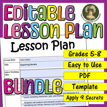Preview of Literary Works & Vocabulary Development : Editable Lesson Plan for Middle School