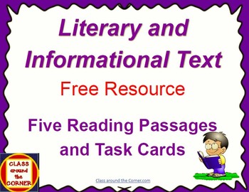Preview of Literary and Informational Text FREEBIE: 5 Reading Passages and Task Cards