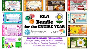 Preview of Literacy BUNDLE for ENTIRE School Year TEN (10)MONTHS (Sept-June)Middle School