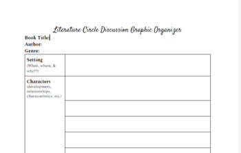 Preview of Literature Circle Discussion Graphic Organzier