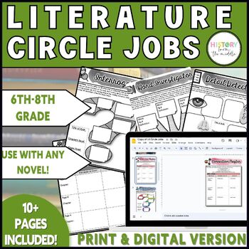 Preview of Literature Circle Jobs Worksheets - Print and Digital