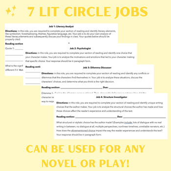 Preview of Literature Circle Jobs: Comprehensive Analysis Prompts for Any Novel or Play