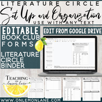 Preview of Literature Circle Organization & Set Up | Editable Forms | Book Club Templates