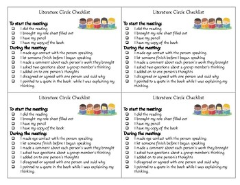 Preview of Literature Circle Preparedness Checklist