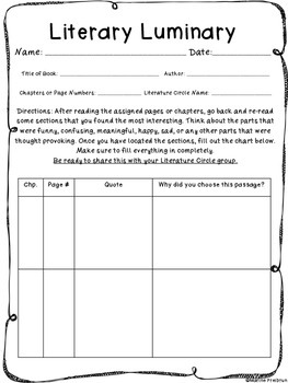 Literature Circle Printables by Tales from a Very Busy ...