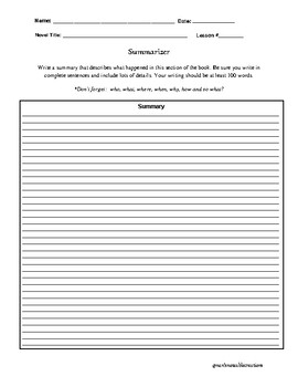 Literature Circle Role Sheet - Summerizer by Nan's Notable Creations