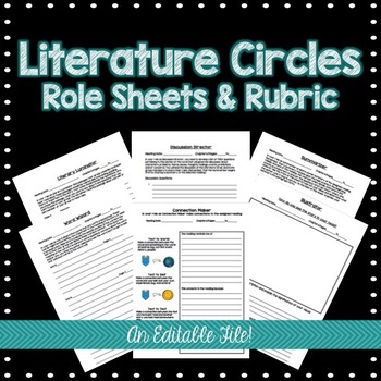 Preview of Literature Circle Role Sheets & Rubric