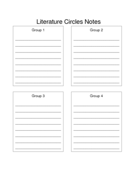 Preview of Literature Circle Teacher Notes