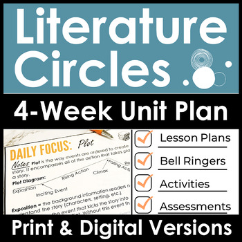 Preview of Literature Circles Unit Plan for High School 4 Weeks With GOOGLE & Lesson Plans