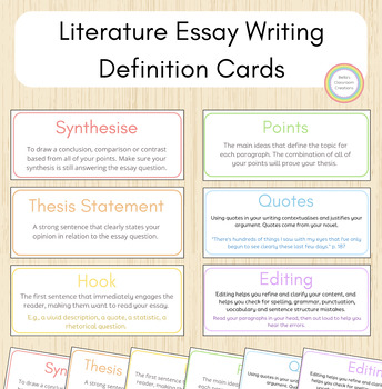 Preview of Literature Essay Writing Definition Cards