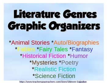 Preview of Literature Genres Graphic Organizers 12 Worksheets For Different Genres