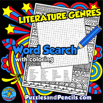 Preview of Literature Genres Word Search Puzzle Activity & Coloring | Literature Wordsearch