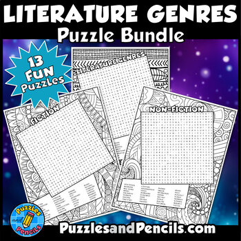Preview of Literature Genres Word Search Puzzle with Coloring BUNDLE | 13 Puzzles