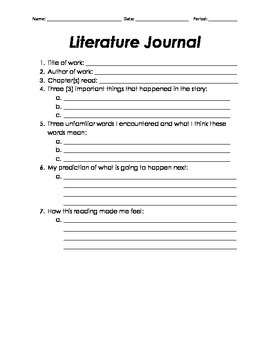 Preview of Literature Journal for Any Novel/Biography (CCSS RL.8/9.2)