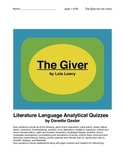 Literature Language Analytical Quizzes for The Giver by Lo
