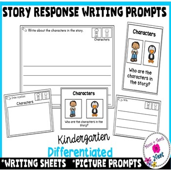 Preview of Differentiated Kindergarten Story Elements Reading Response Sheets with Prompts