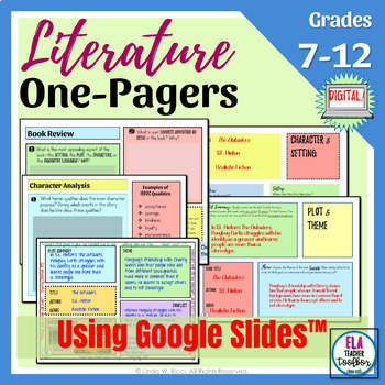 Preview of Literature One-Pager Graphic Organizers for Any Novel | Digital