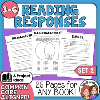 Preview of Reading Response Sheets Set 2 & Graphic Organizers for Any Book Print or Easel