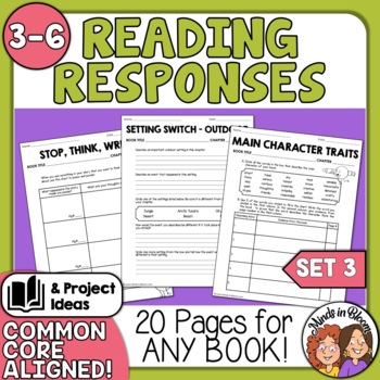 Preview of Reading Response Sheets & Printable Graphic Organizers for Any Book  Set 3