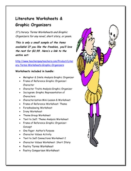 Preview of Literature Worksheets & Graphic Organizers Freebie