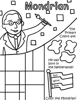 Preview of Little Artist Coloring Page- Mondrian