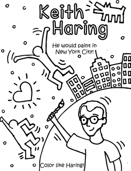 Preview of Little Artist Coloring and Activity Page- Haring