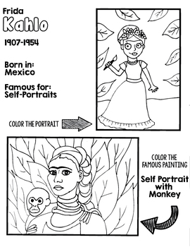 Preview of Little Artists Coloring Page- Frida Kahlo
