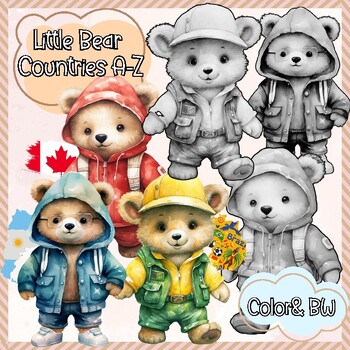 Preview of Little Bear Countries A-Z clip art/ Countries around the World / Bear clipart