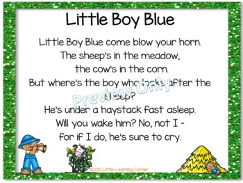 Little Boy Blue Build a Poem Nursery Rhyme Pocket Chart Center | TpT