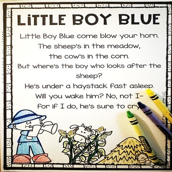 Preview of Little Boy Blue Nursery Rhyme Poetry Notebook Black and White