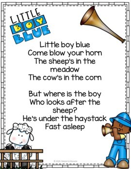 Little Boy Blue Nursery Rhyme Literacy Math Activity Mini Unit | TpT