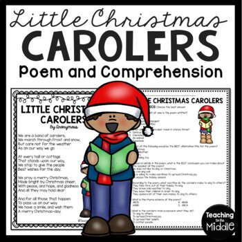 Preview of Little Christmas Carolers Poem Reading Comprehension Worksheet FREE