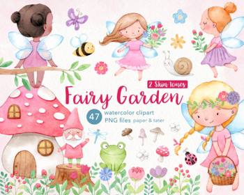 Preview of Little Fairy Watercolor Clipart, Spring Garden PNG