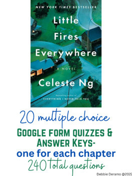 Preview of Little Fires Everywhere 21 Multiple Choice Chapter Quizzes AND Keys Google Forms
