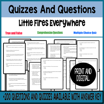Preview of Little Fires Everywhere by Celeste Ng Questions & Quizzes With Answer Key