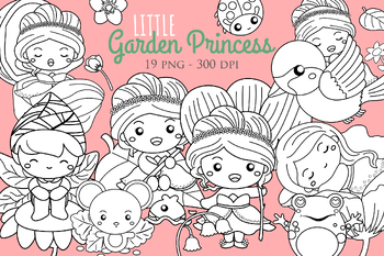 Preview of Little Garden Princess Girl Kids Cartoon Digital Stamp Outline