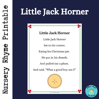 Little Jack Horner Nursery Rhyme Printable