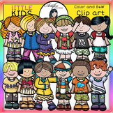 Little Kids Set 1  clip art- color and B&W