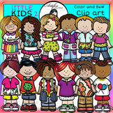 Little Kids Set 2  clip art- color and B&W