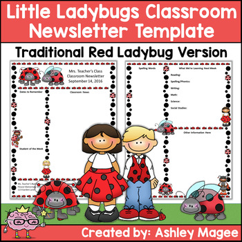 Preview of Little Lady Bugs Editable Classroom Newsletter Template Traditional Red Ladybugs