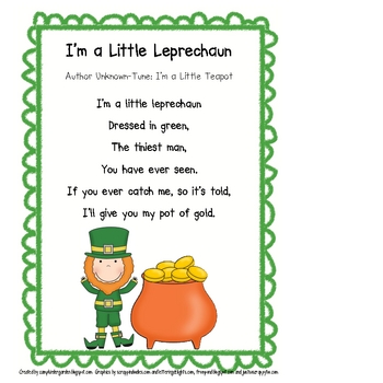 Preview of Little Leprechaun Song and Poetry Journal Page and Pocket Chart
